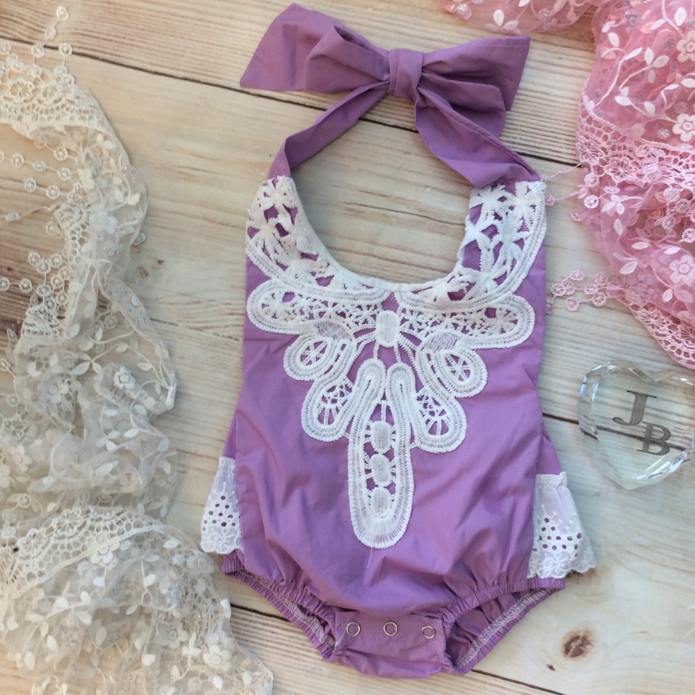 Boutique Baby Girls Purple & Lace Romper